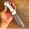 Real Damascus Hunting Knife 150 Layers Full Tang Outdoor Camping Knife White Corian Handle 9