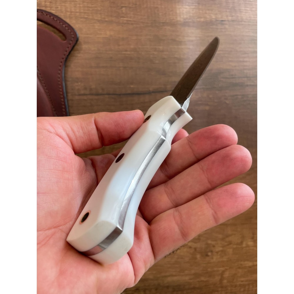 Real Damascus Hunting Knife 150 Layers Full Tang Outdoor Camping Knife White Corian Handle 1