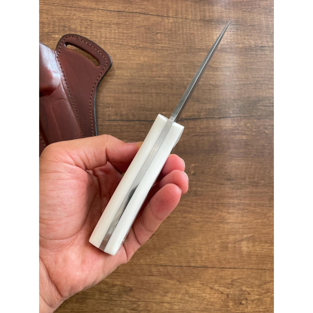 Real Damascus Hunting Knife 150 Layers Full Tang Outdoor Camping Knife White Corian Handle 2