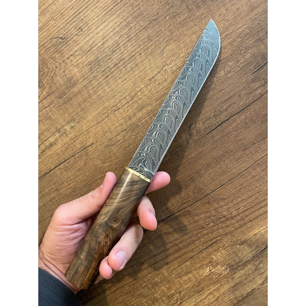 Real Damascus Hunting Knife 150 Layers Heavy Duty Outdoor Knife Walnut Wood Handle 1
