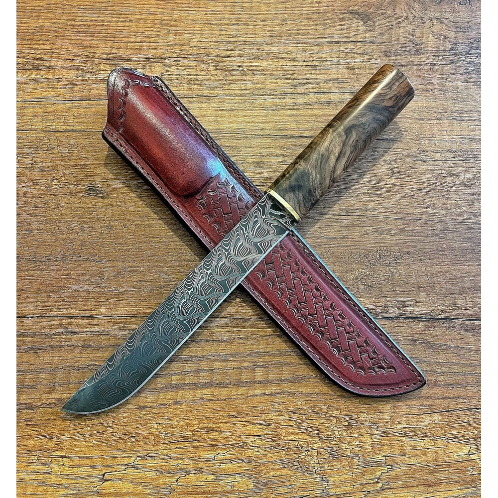 Real Damascus Hunting Knife 150 Layers Heavy Duty Outdoor Knife Walnut Wood Handle 0