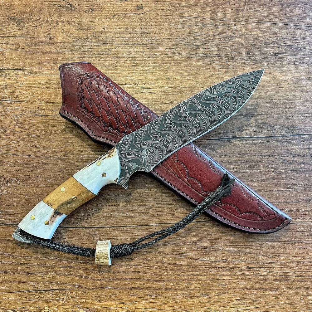 Blacksmith Style Damascus Hunting Knife For Camping Bushcraft Outdoor Adventure 8