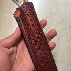 handmade damascus bushcraft knife – stag horn handle hunting survival blade