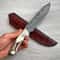 150 Layer Damascus Outdoor Knife With Natural Stag Horn Handle Leather Sheath 9