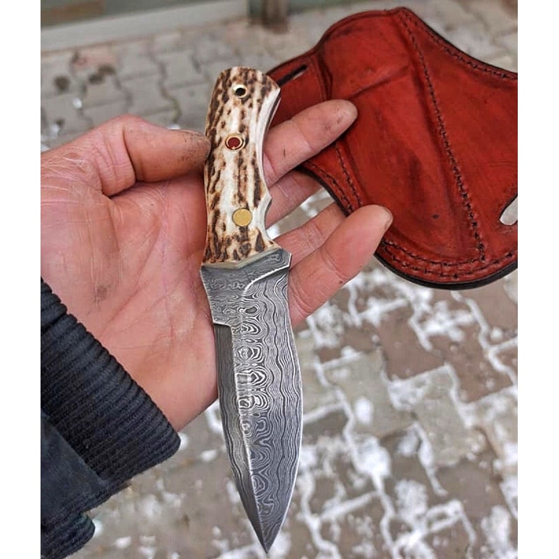 Damascus Hunting Knife 150 Layers Blacksmith Made Camping Knife With Stag Horn Handle 4