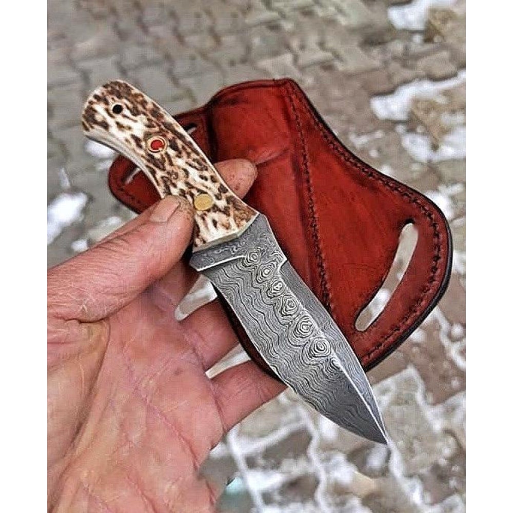 Damascus Hunting Knife 150 Layers Blacksmith Made Camping Knife With Stag Horn Handle 8