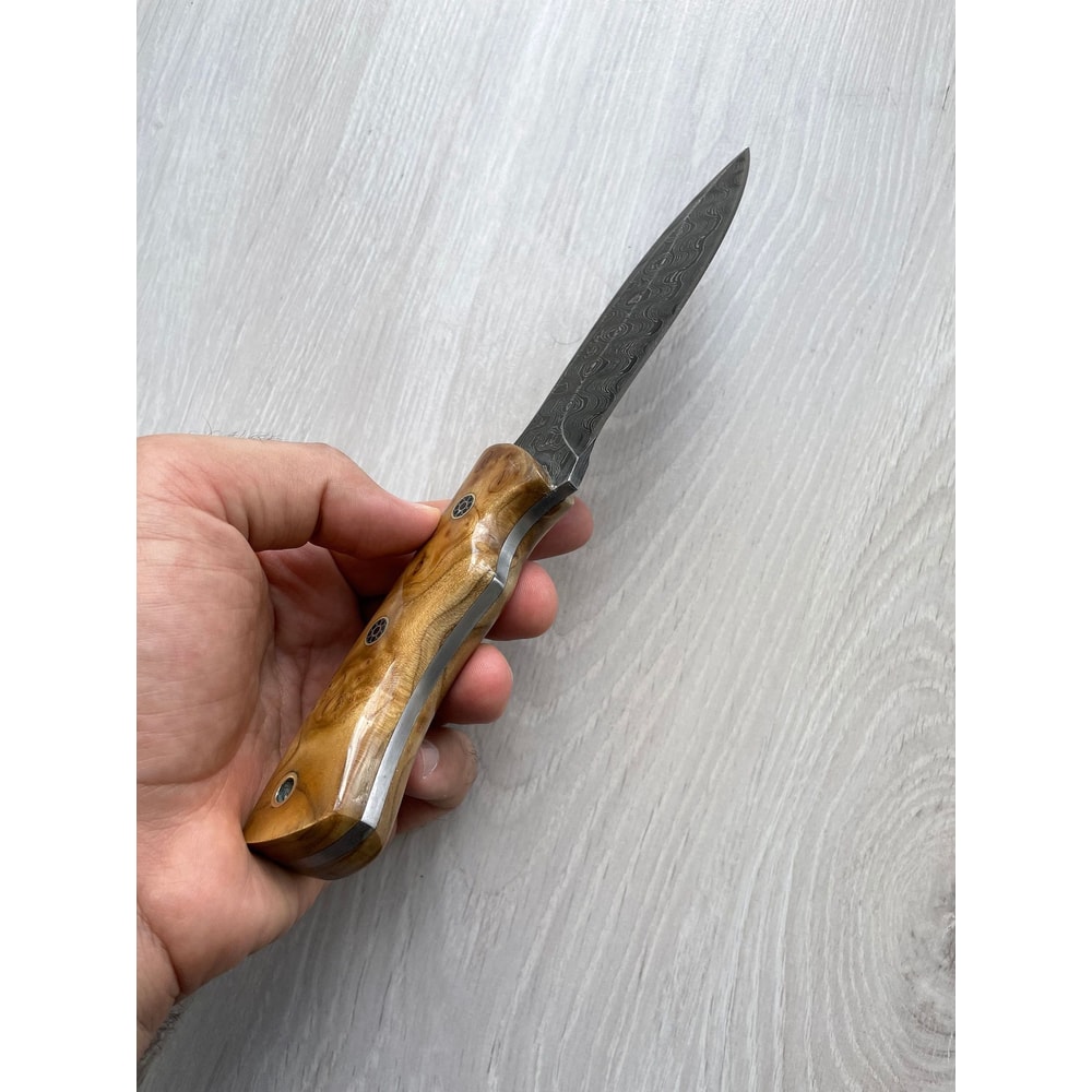 Real Damascus Hunting Knife 150 Layers Full Tang Bushcraft Knife Silverberry Wood Handle 4