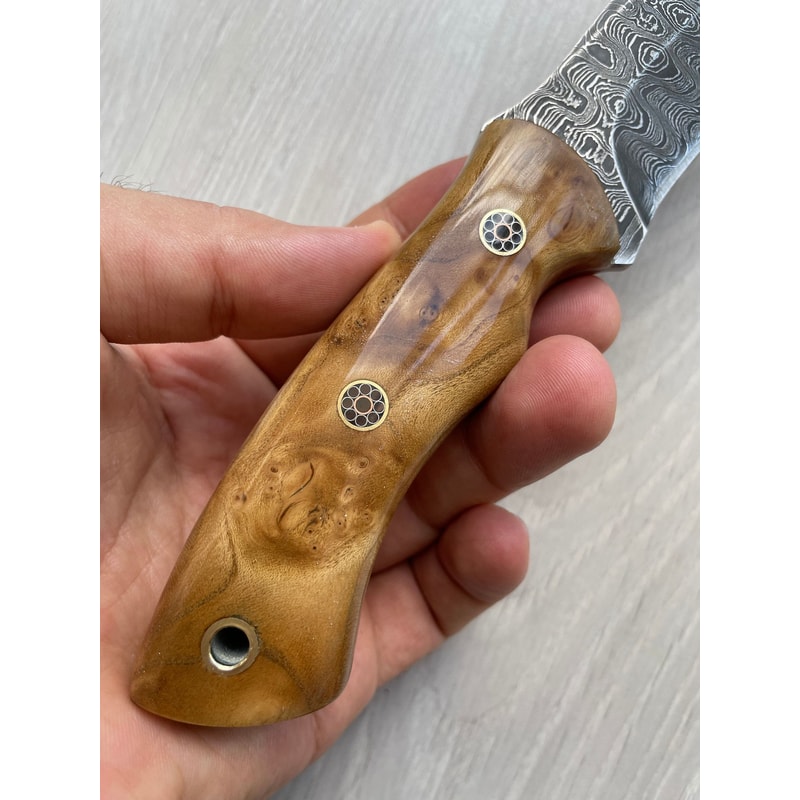 Real Damascus Hunting Knife 150 Layers Full Tang Bushcraft Knife Silverberry Wood Handle 6
