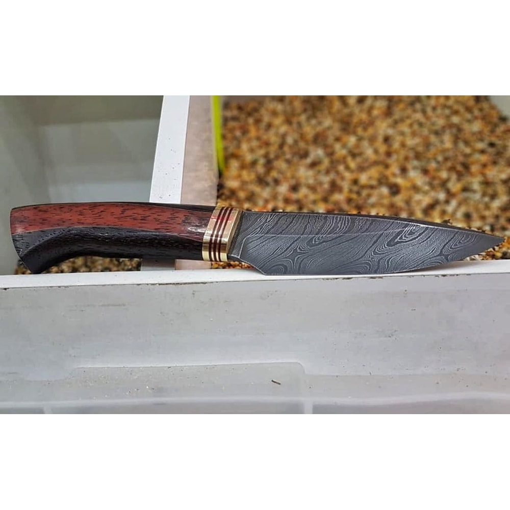 Real Damascus Hunting Knife 150 Layers Full Tang Camping Bushcraft Knife Padauk Wenge Handle 3