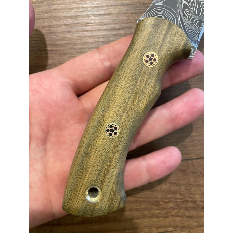 Handmade Damascus Outdoor Knife Green Rosewood Handle Hunting Survival Blade 7
