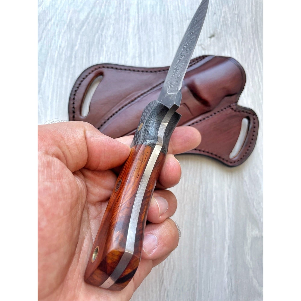 Real Damascus Hunting Knife 150 Layers Blacksmith Made Camping Knife Cocobolo Wood Handle 1