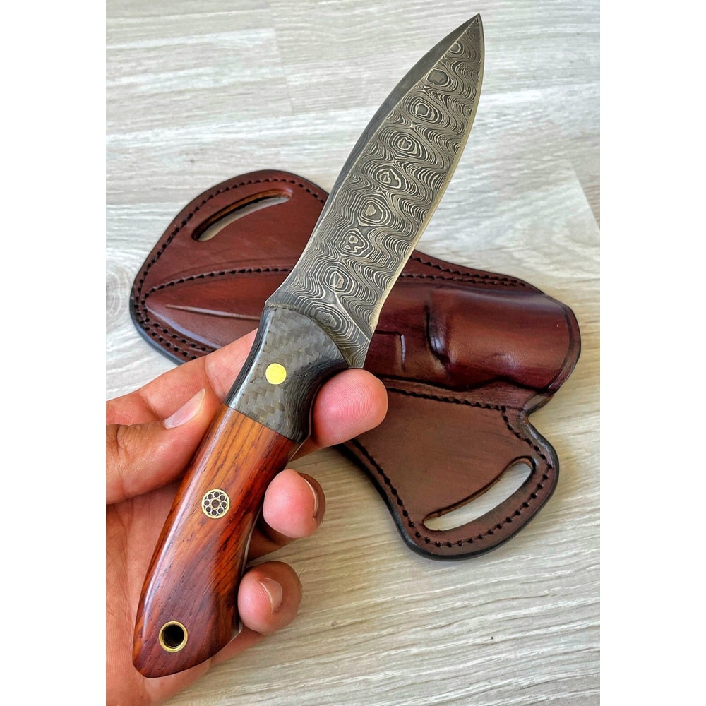 Real Damascus Hunting Knife 150 Layers Blacksmith Made Camping Knife Cocobolo Wood Handle 4