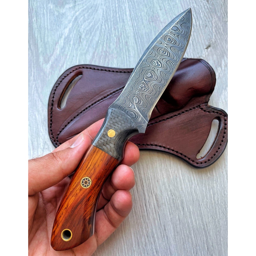 Real Damascus Hunting Knife 150 Layers Blacksmith Made Camping Knife Cocobolo Wood Handle 7