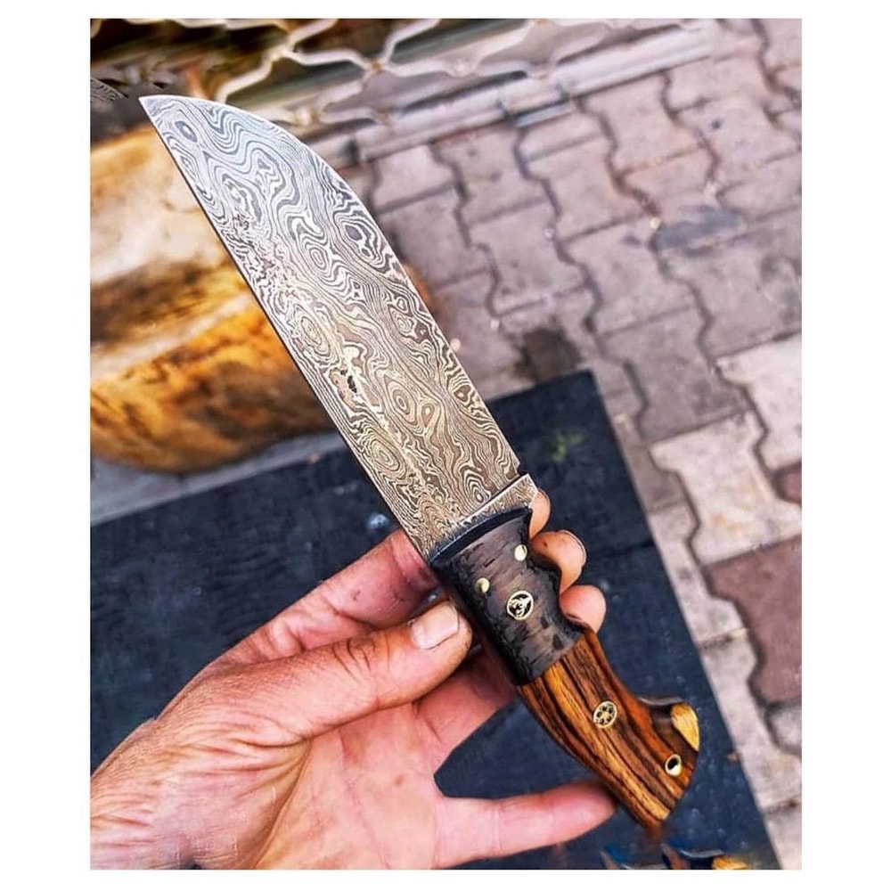 Handmade Damascus Heavy Duty Hunting Knife Cocobolo Carbon Fiber Handle 9