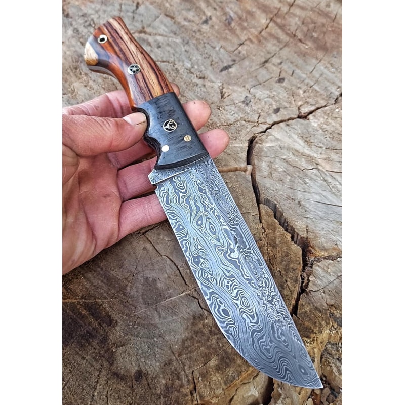 Handmade Damascus Heavy Duty Hunting Knife Cocobolo Carbon Fiber Handle 1