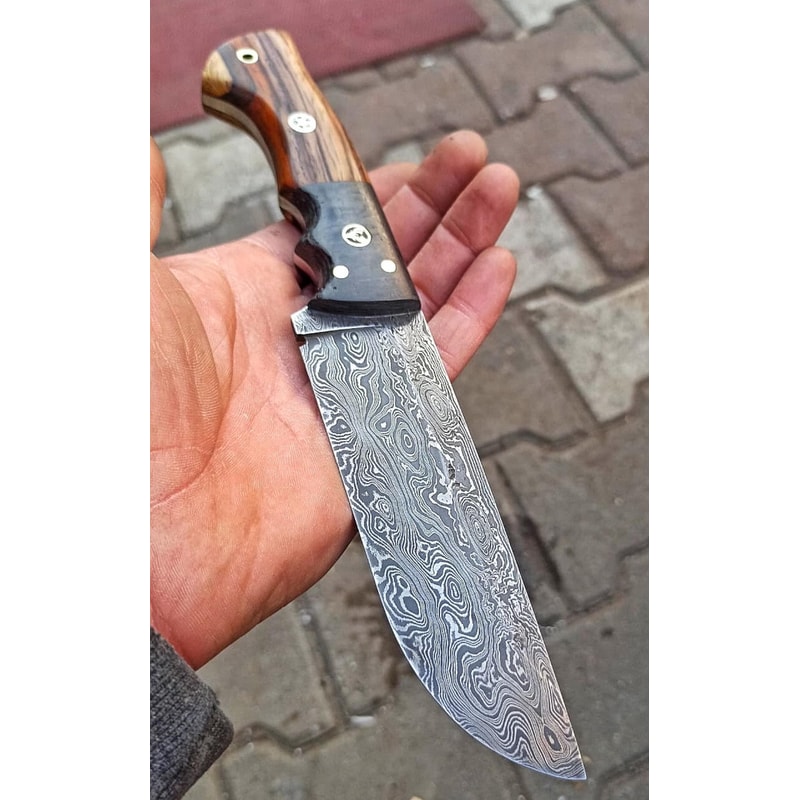 Handmade Damascus Heavy Duty Hunting Knife Cocobolo Carbon Fiber Handle 4