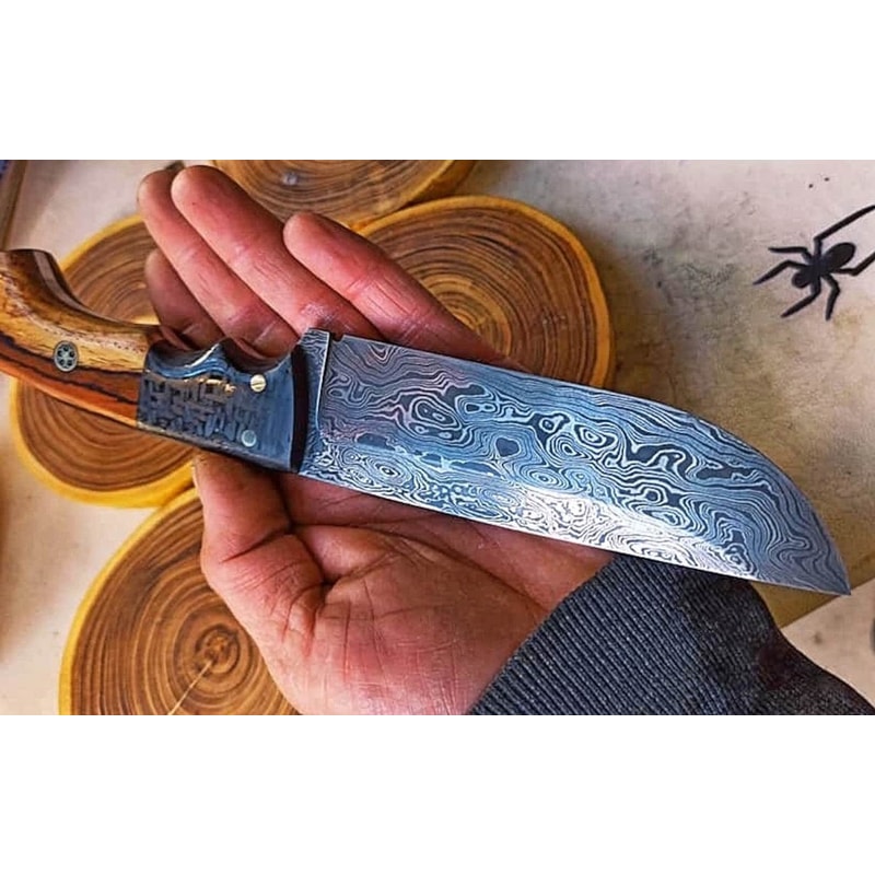 Handmade Damascus Heavy Duty Hunting Knife Cocobolo Carbon Fiber Handle 8