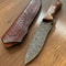 Damascus Bushcraft Hunting Knife With Chestnut Wood Handle Leather Sheath 0