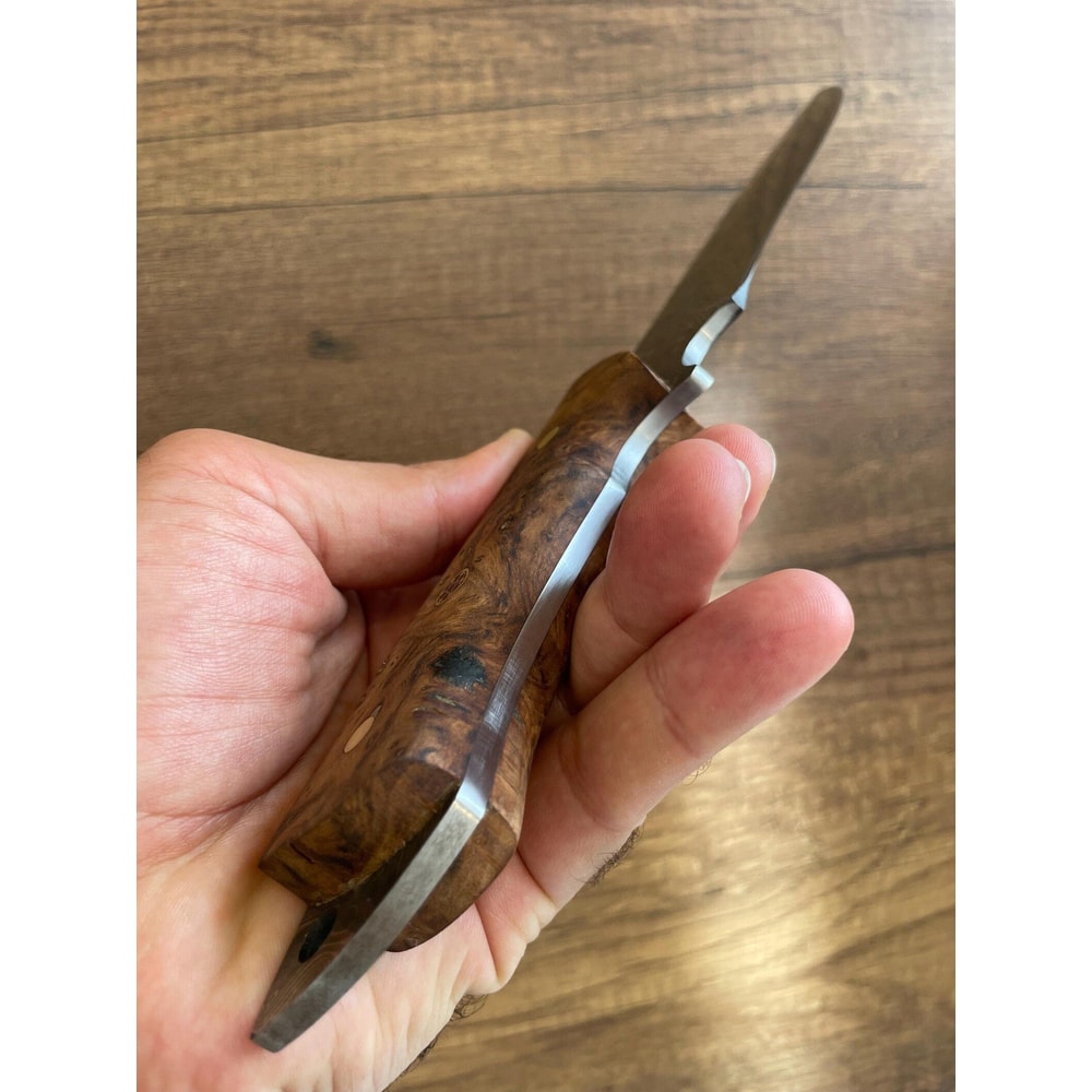Damascus Bushcraft Hunting Knife With Chestnut Wood Handle Leather Sheath 2