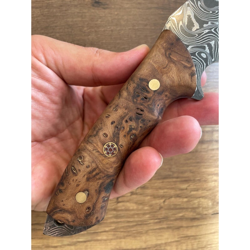 Damascus Bushcraft Hunting Knife With Chestnut Wood Handle Leather Sheath 3
