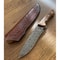 Damascus Bushcraft Hunting Knife With Chestnut Wood Handle Leather Sheath 9