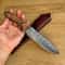 Damascus Bushcraft Hunting Knife With Chestnut Wood Handle Leather Sheath 8