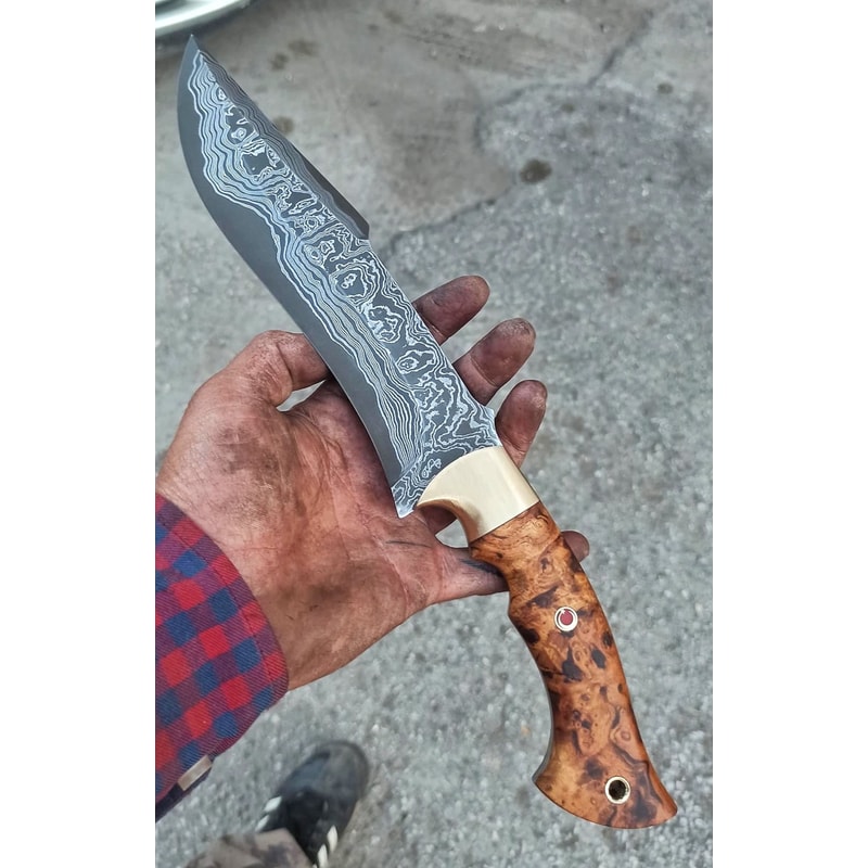 Real Damascus Hunting Knife 150 Layers Full Tang Survival Camping Knife Chestnut Wood Handle 5