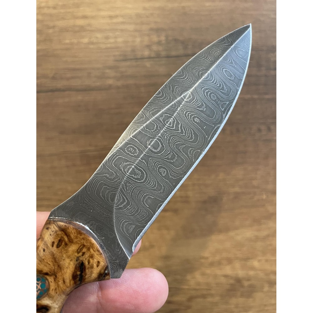 Handmade Damascus EDC Knife Chestnut Wood Handle Hunting Outdoor Blade 1