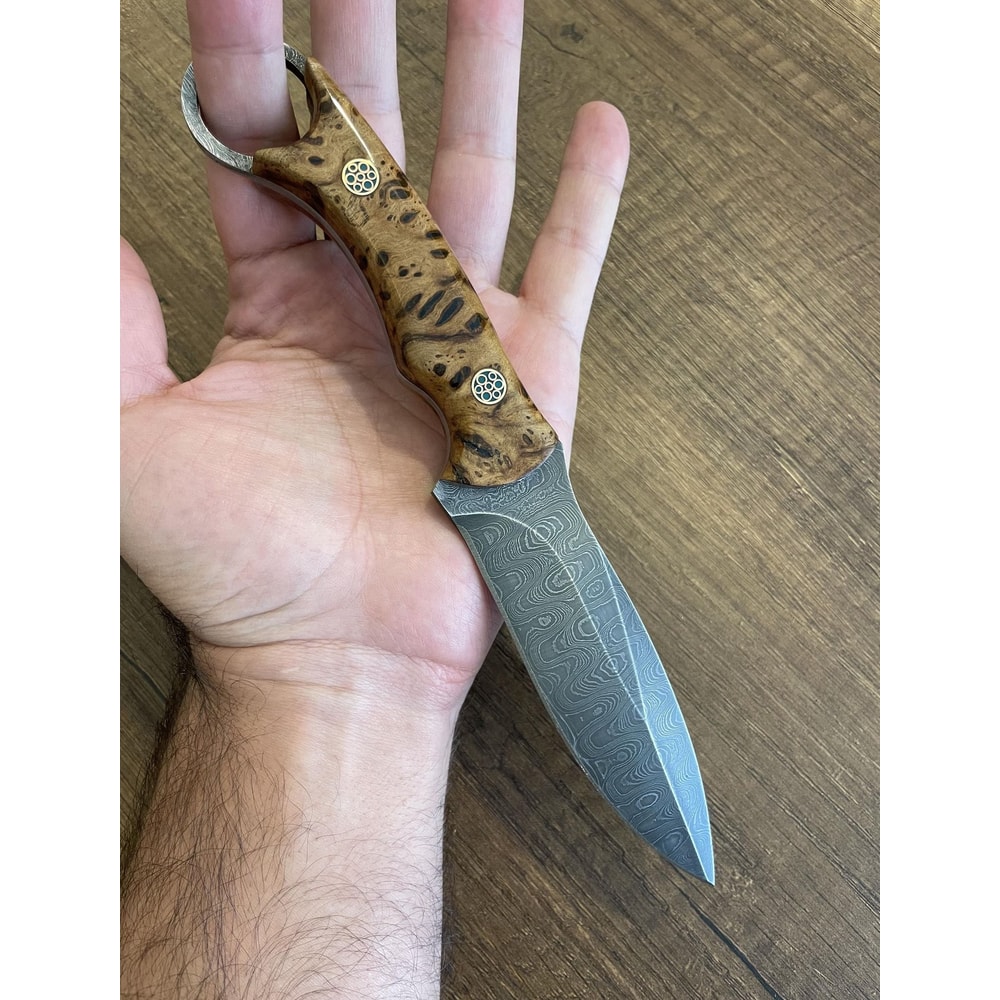 Handmade Damascus EDC Knife Chestnut Wood Handle Hunting Outdoor Blade 2