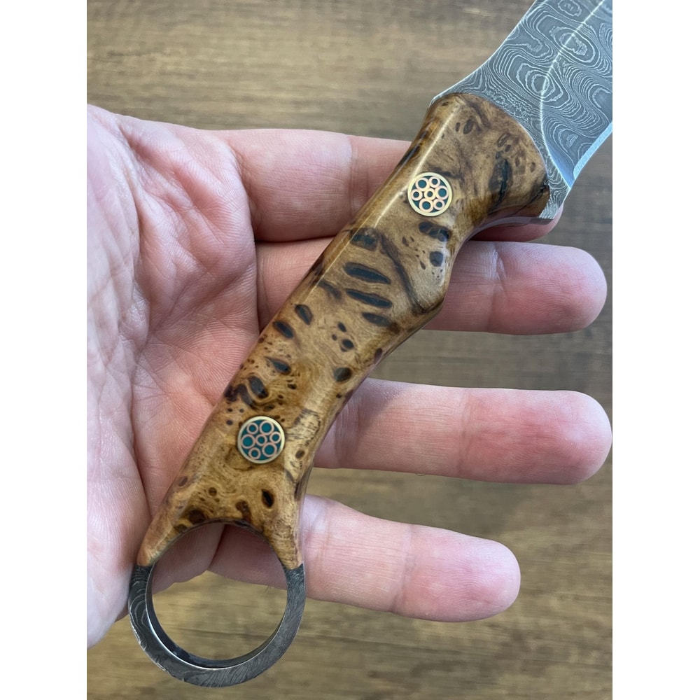 Handmade Damascus EDC Knife Chestnut Wood Handle Hunting Outdoor Blade 7