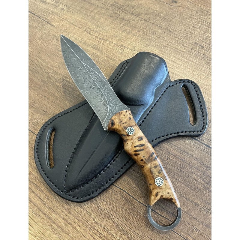 Handmade Damascus EDC Knife Chestnut Wood Handle Hunting Outdoor Blade 0