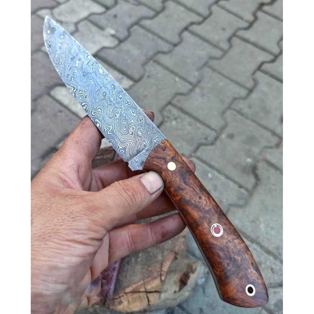 Handmade Damascus Outdoor Hunting Knife Chestnut Wood Handle Bushcraft Blade 5