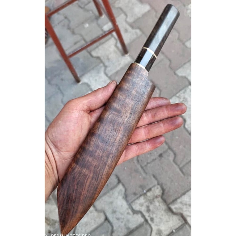 Real Damascus Chef Knife 150 Layers Blacksmith Made Kitchen Knife Walnut Cow Horn Handle 3