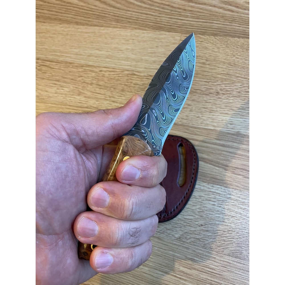 Real Damascus EDC Knife 150 Layers Full Tang Camping Knife Gloss Finished Chestnut Handle 2