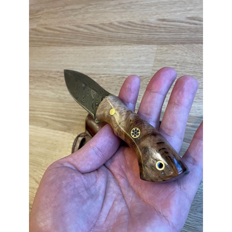 Real Damascus EDC Knife 150 Layers Full Tang Camping Knife Gloss Finished Chestnut Handle 4