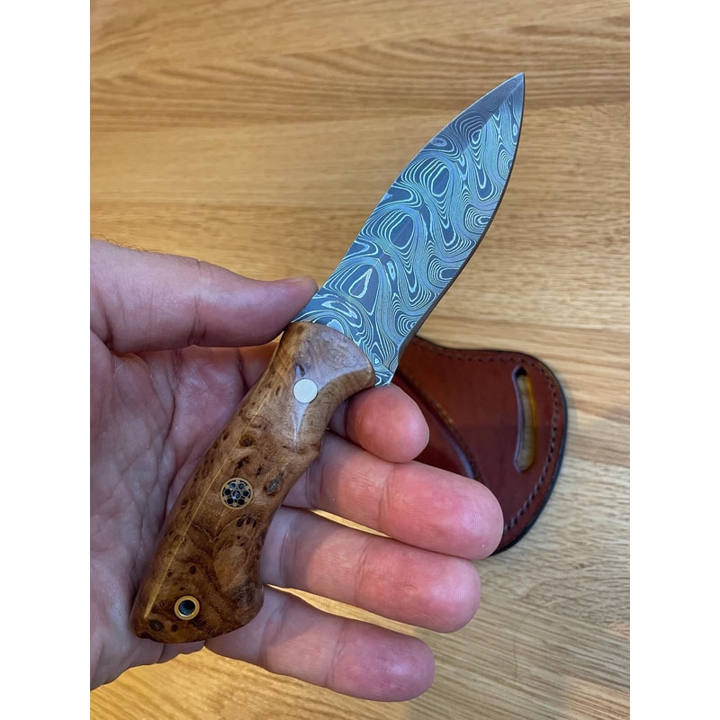 Real Damascus EDC Knife 150 Layers Full Tang Camping Knife Gloss Finished Chestnut Handle 6