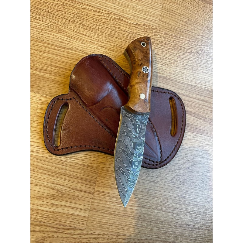 Real Damascus EDC Knife 150 Layers Full Tang Camping Knife Gloss Finished Chestnut Handle 8