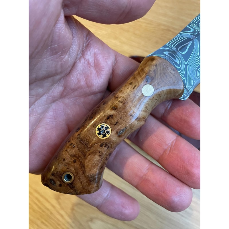 Real Damascus EDC Knife 150 Layers Full Tang Camping Knife Gloss Finished Chestnut Handle 9