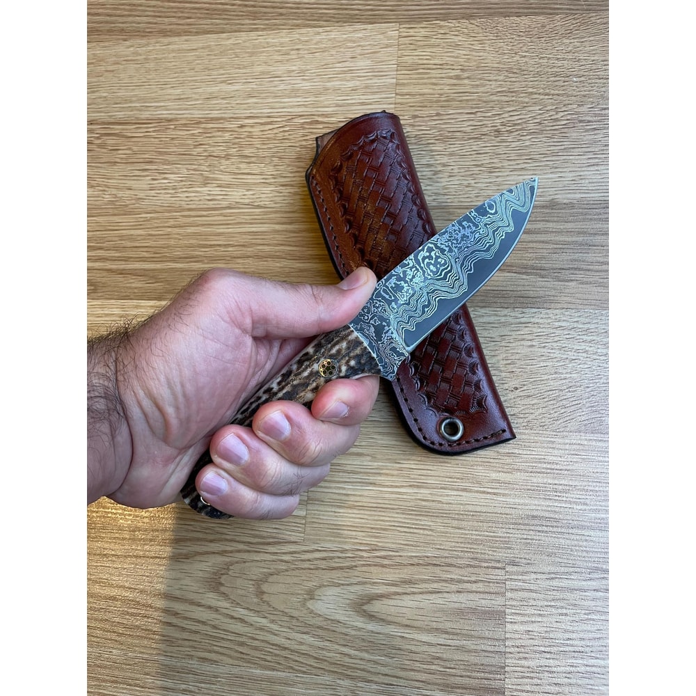 Handmade Damascus Bushcraft Knife Stag Horn Handle Outdoor Survival Blade 3