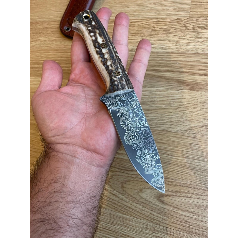 Handmade Damascus Bushcraft Knife Stag Horn Handle Outdoor Survival Blade 7