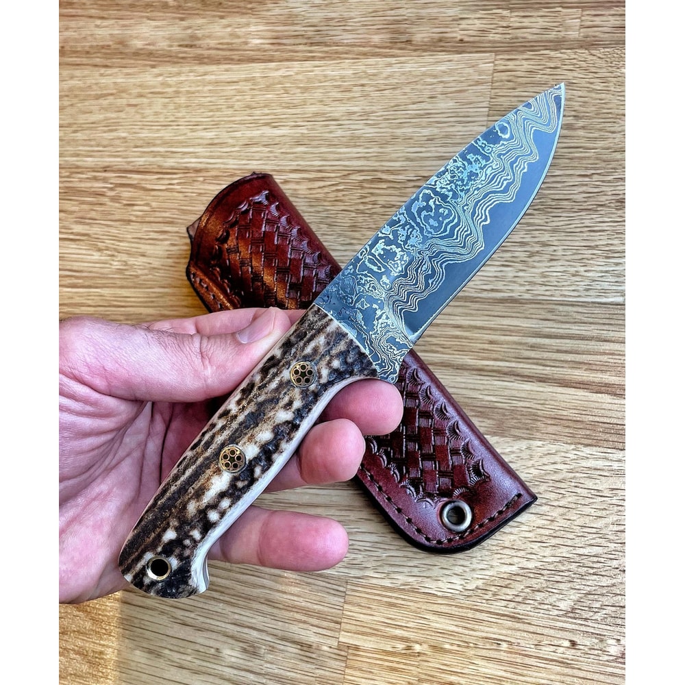 Handmade Damascus Bushcraft Knife Stag Horn Handle Outdoor Survival Blade 9