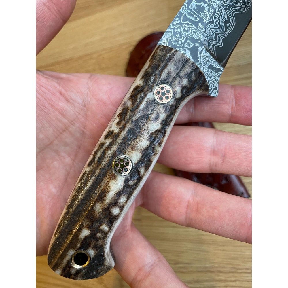 Handmade Damascus Bushcraft Knife Stag Horn Handle Outdoor Survival Blade 8