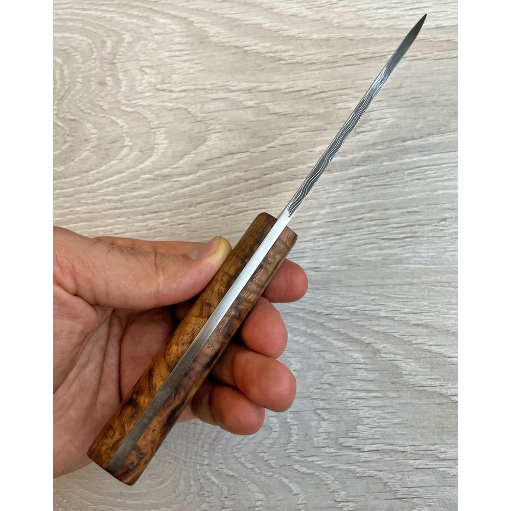 Real Damascus Bushcraft Knife 150 Layers Full Tang Side Draw Knife Chestnut Wood Handle 2