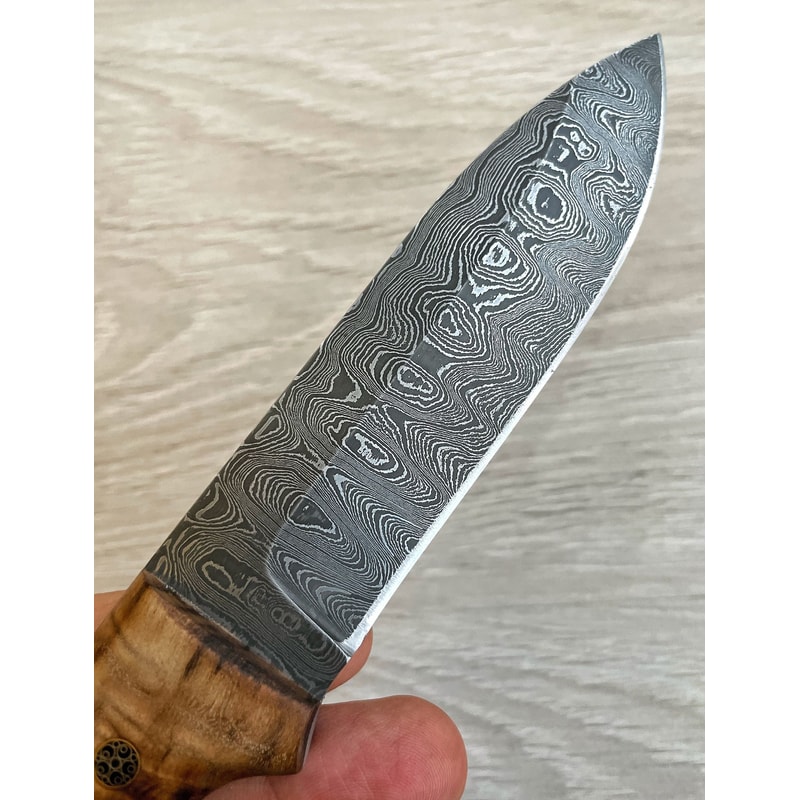 Real Damascus Bushcraft Knife 150 Layers Full Tang Side Draw Knife Chestnut Wood Handle 3