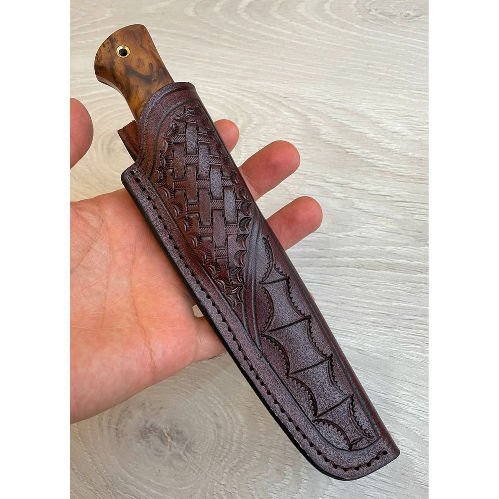 Real Damascus Bushcraft Knife 150 Layers Full Tang Side Draw Knife Chestnut Wood Handle 4