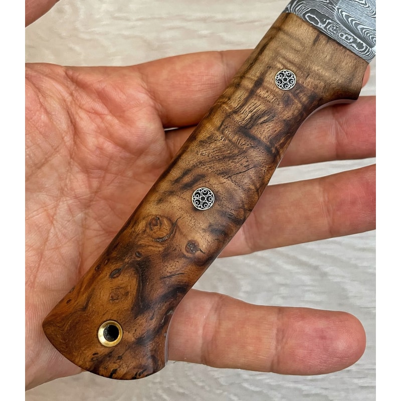 Real Damascus Bushcraft Knife 150 Layers Full Tang Side Draw Knife Chestnut Wood Handle 5