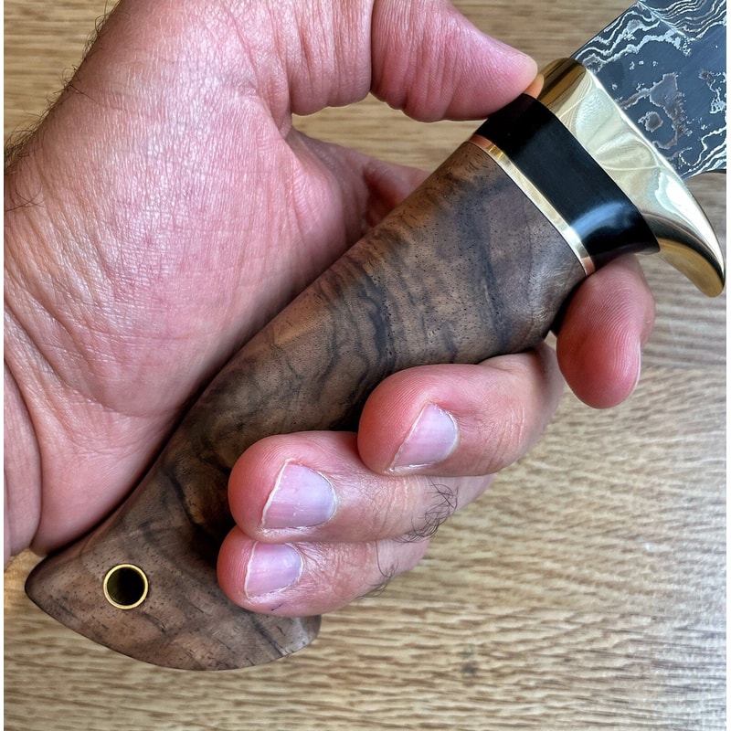 Real Damascus Bowie Knife 150 Layers Damascus Steel Walnut Ebony Wood Handle 3