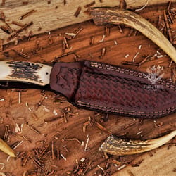 classic handmade hunting knife with leather sheath & d2 blade