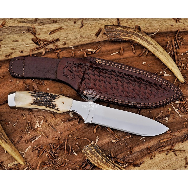 Classic Handmade Hunting Knife With Leather Sheath D2 Blade 7