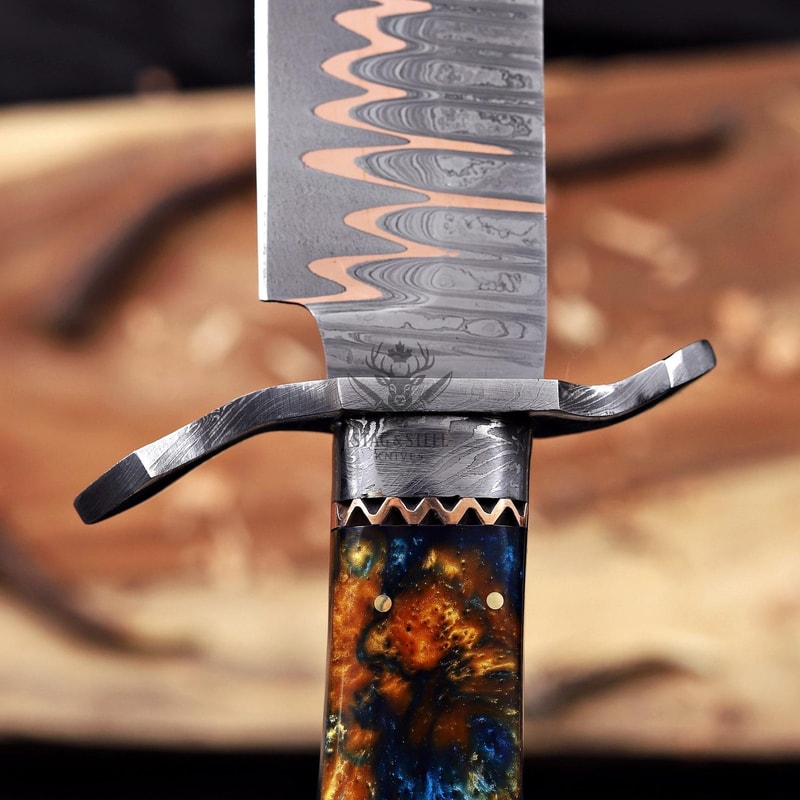 Collector Grade Copper Damascus Bowie Knife With Resin Handle Design 3